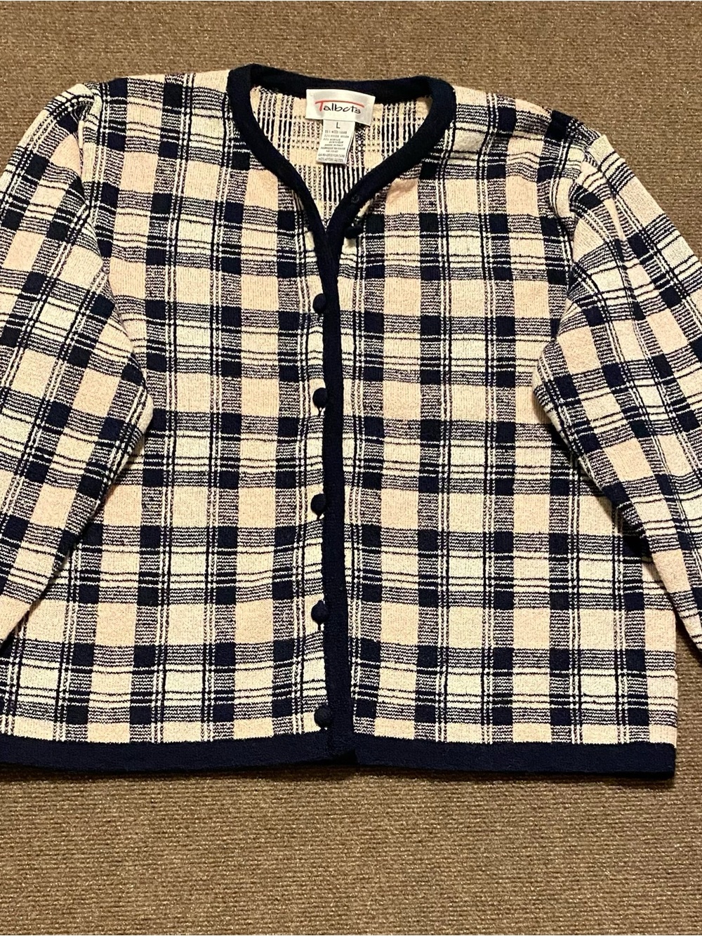 Talbots Plaid Wool Blend Cardigan Sweater - Made in Italy